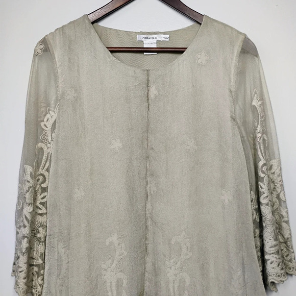 Feratelli Sheer Lace Layered Long Flowy Top Green Lagenlook Fairycore Size Small - Picture 3 of 13